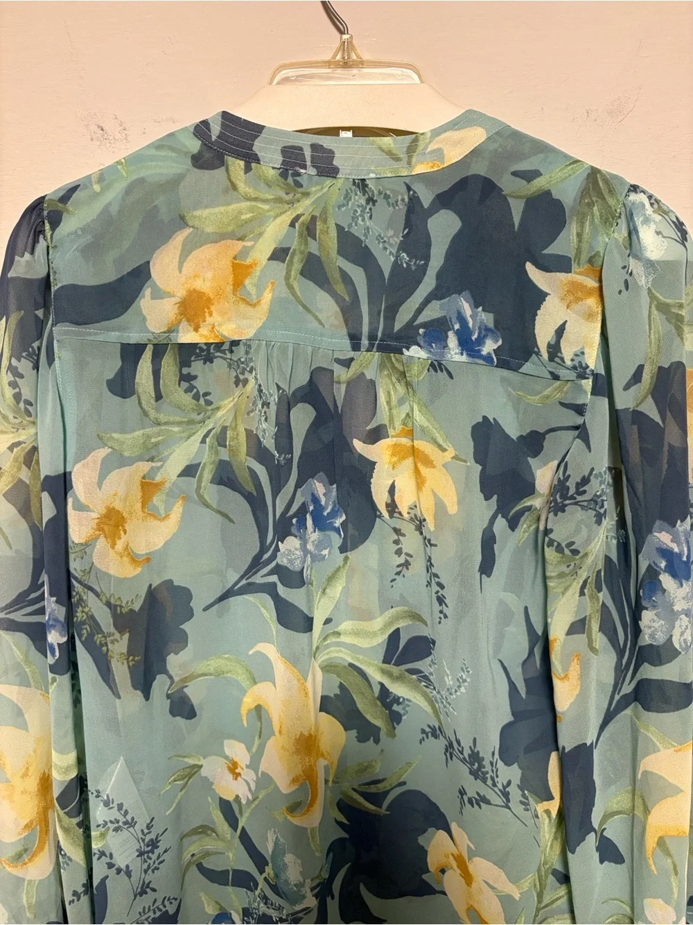 CHICO’S Floral Sheer Long Sleeve Blouse Blue Green Women’s US 4